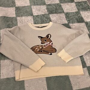Women’s Cream Cropped Sweater with Deer Design